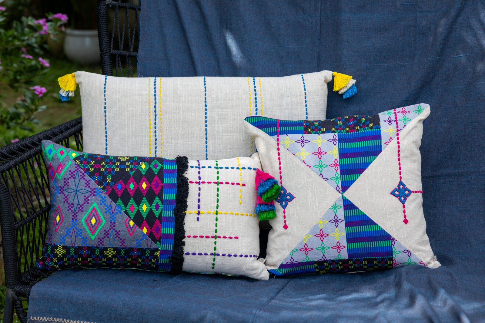 Hand Embroidered and Print Cushion Cover | LALRO PUK - Zoram Collection - Image 7